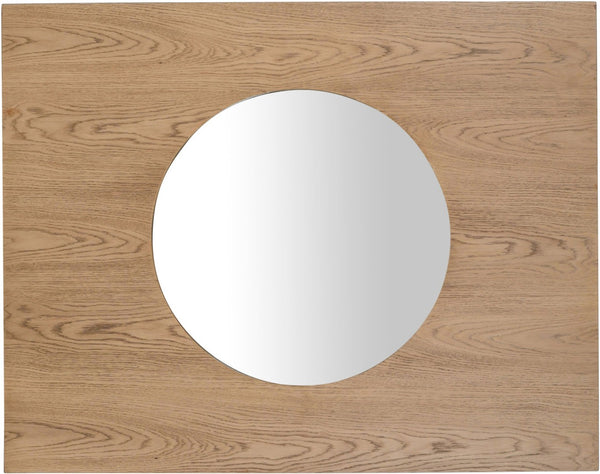 Meridian Furniture Optic Art Deco Oak Wood Wall Mirror with Geometric Frame for Entryway or Bedroom Decor Natural 66085Oak-M