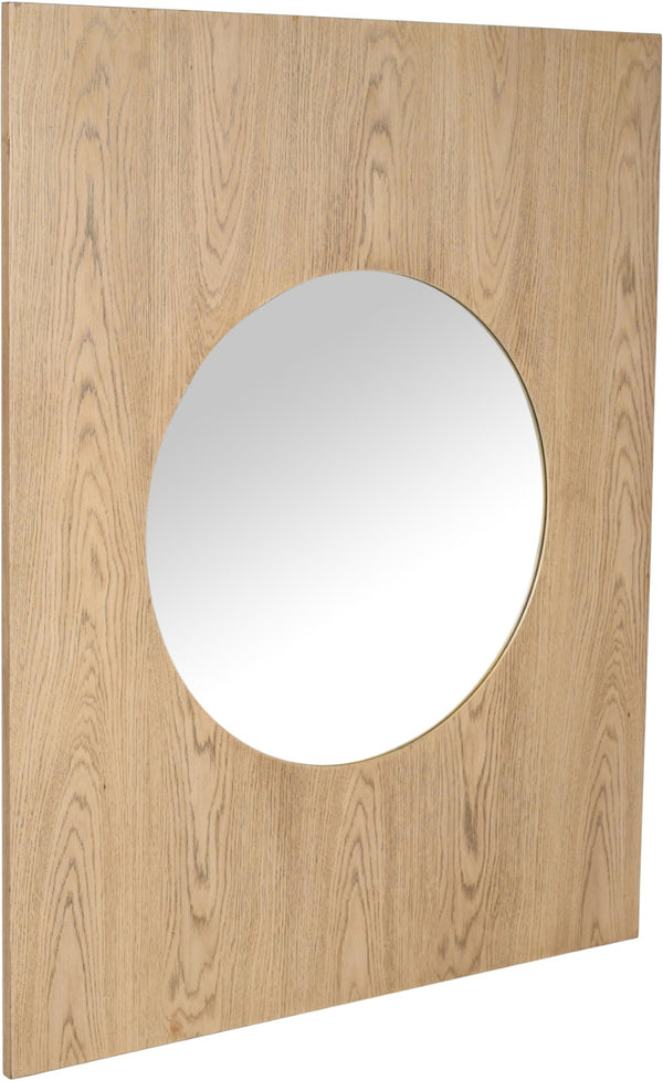 Meridian Furniture Optic Art Deco Oak Wood Wall Mirror with Geometric Frame for Entryway or Bedroom Decor Natural 66085Oak-M