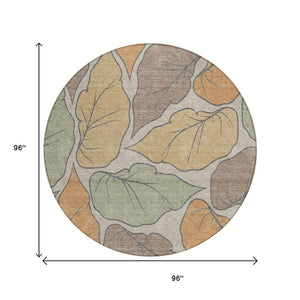 HomeRoots 8' Round Botanical Leaves Area Rug - Copper, Ivory & Sage - Washable, Durable, Indoor/Outdoor Use! 660861