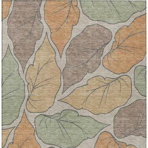 HomeRoots 8' X 10' Botanical Leaves Area Rug in Copper, Ivory & Sage – Stylish, Washable for Indoors & Outdoors! 660862