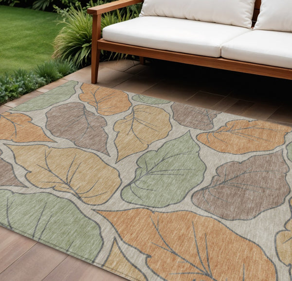 HomeRoots 9' Copper Ivory Sage Botanical Leaves Rug – Washable Indoor/Outdoor Area Rug for High Traffic Spaces 660863
