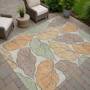 HomeRoots 9' Copper Ivory Sage Botanical Leaves Rug – Washable Indoor/Outdoor Area Rug for High Traffic Spaces 660863