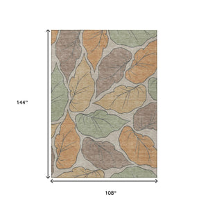 HomeRoots 9' Copper Ivory Sage Botanical Leaves Rug – Washable Indoor/Outdoor Area Rug for High Traffic Spaces 660863