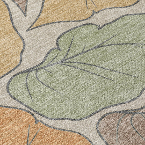 HomeRoots 9' Copper Ivory Sage Botanical Leaves Rug – Washable Indoor/Outdoor Area Rug for High Traffic Spaces 660863