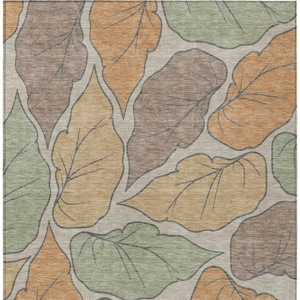 HomeRoots 10' X 14' Durable Copper Ivory Sage Botanical Leaves Area Rug - Washable for Indoor & Outdoor Use 660864