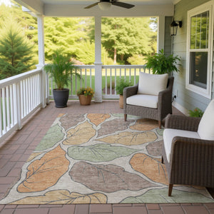 HomeRoots 10' X 14' Durable Copper Ivory Sage Botanical Leaves Area Rug - Washable for Indoor & Outdoor Use 660864