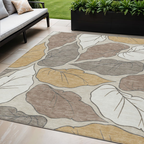 HomeRoots 5' X 8' Stylish Washable Indoor Outdoor Area Rug with Botanical Leaves Design for Versatile Spaces 660866