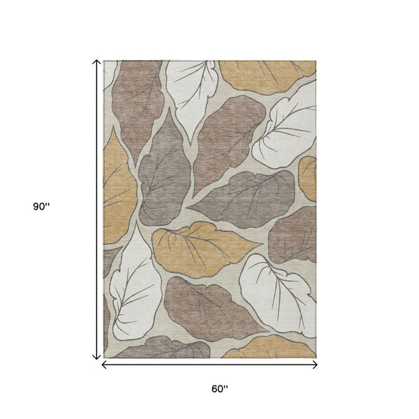 HomeRoots 5' X 8' Stylish Washable Indoor Outdoor Area Rug with Botanical Leaves Design for Versatile Spaces 660866