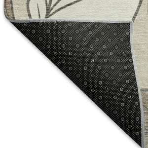 HomeRoots 8' Round Botanical Leaves Area Rug - Ivory & Brown, Washable, Durable for Indoor/Outdoor Use! 660867
