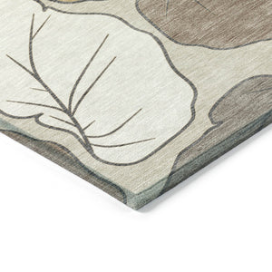HomeRoots 8' Round Botanical Leaves Area Rug - Ivory & Brown, Washable, Durable for Indoor/Outdoor Use! 660867
