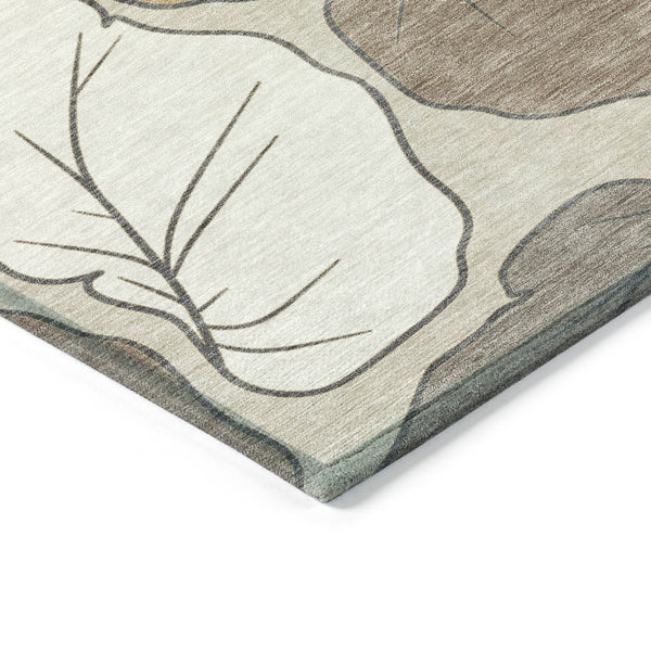 HomeRoots 8' Round Botanical Leaves Area Rug - Ivory & Brown, Washable, Durable for Indoor/Outdoor Use! 660867