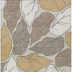 HomeRoots 9' X 12' Durable Linen Ivory Brown Botanical Leaves Rug for Indoor & Outdoor Spaces, Easy Care 660869