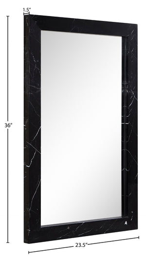 Meridian Furniture Pavia Genuine Stone Rectangular Wall Mirror with Natural Veining for Modern Organic Interiors Black Glass, Genuine Marble, MDF 66086Black-M