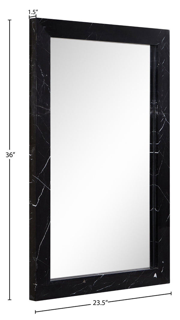 Meridian Furniture Pavia Genuine Stone Rectangular Wall Mirror with Natural Veining for Modern Organic Interiors Black Glass, Genuine Marble, MDF 66086Black-M