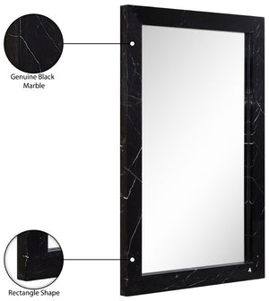 Meridian Furniture Pavia Genuine Stone Rectangular Wall Mirror with Natural Veining for Modern Organic Interiors Black Glass, Genuine Marble, MDF 66086Black-M