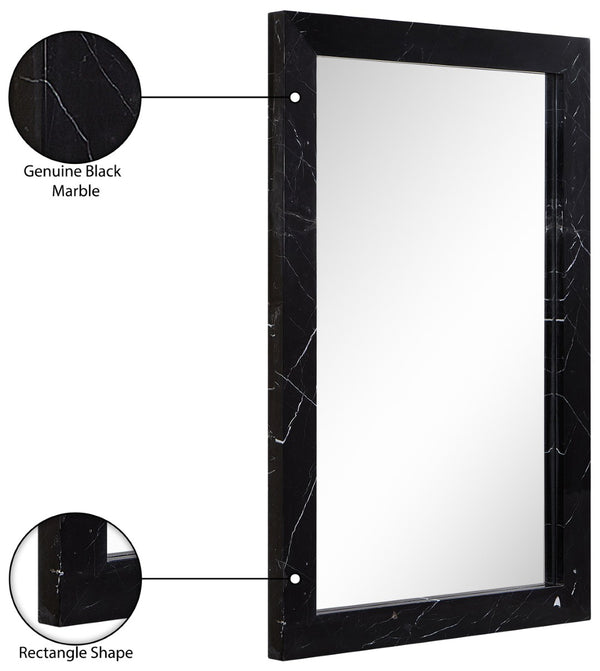 Meridian Furniture Pavia Genuine Stone Rectangular Wall Mirror with Natural Veining for Modern Organic Interiors Black Glass, Genuine Marble, MDF 66086Black-M