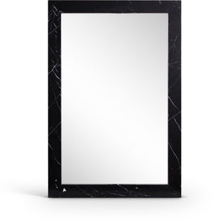 Meridian Furniture Pavia Genuine Stone Rectangular Wall Mirror with Natural Veining for Modern Organic Interiors Black Glass, Genuine Marble, MDF 66086Black-M