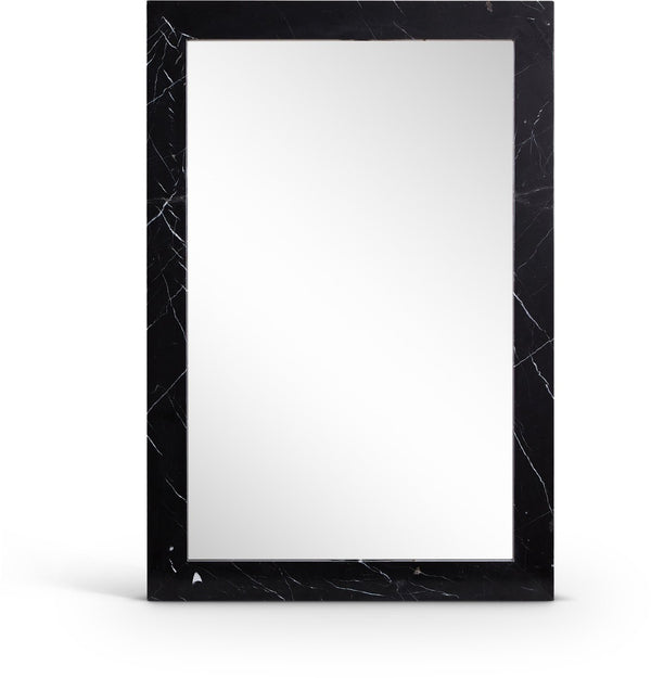 Meridian Furniture Pavia Genuine Stone Rectangular Wall Mirror with Natural Veining for Modern Organic Interiors Black Glass, Genuine Marble, MDF 66086Black-M