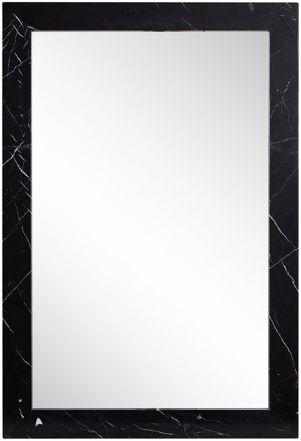 Meridian Furniture Pavia Genuine Stone Rectangular Wall Mirror with Natural Veining for Modern Organic Interiors Black Glass, Genuine Marble, MDF 66086Black-M