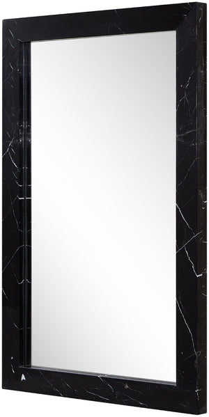 Meridian Furniture Pavia Genuine Stone Rectangular Wall Mirror with Natural Veining for Modern Organic Interiors Black Glass, Genuine Marble, MDF 66086Black-M