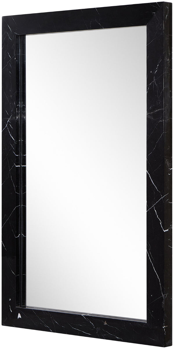 Meridian Furniture Pavia Genuine Stone Rectangular Wall Mirror with Natural Veining for Modern Organic Interiors Black Glass, Genuine Marble, MDF 66086Black-M