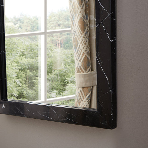 Meridian Furniture Pavia Genuine Stone Rectangular Wall Mirror with Natural Veining for Modern Organic Interiors Black Glass, Genuine Marble, MDF 66086Black-M