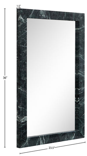 Meridian Furniture Pavia Genuine Stone Rectangular Wall Mirror with Natural Veining for Modern Organic Interiors Green Glass, Genuine Marble, MDF 66086Green-M