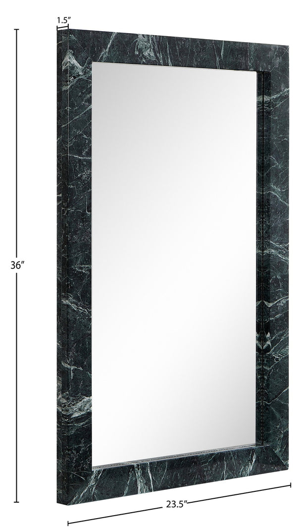 Meridian Furniture Pavia Genuine Stone Rectangular Wall Mirror with Natural Veining for Modern Organic Interiors Green Glass, Genuine Marble, MDF 66086Green-M