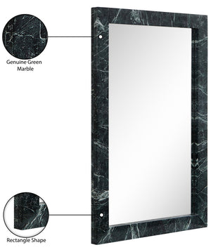 Meridian Furniture Pavia Genuine Stone Rectangular Wall Mirror with Natural Veining for Modern Organic Interiors Green Glass, Genuine Marble, MDF 66086Green-M