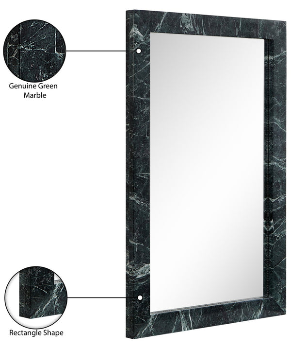 Meridian Furniture Pavia Genuine Stone Rectangular Wall Mirror with Natural Veining for Modern Organic Interiors Green Glass, Genuine Marble, MDF 66086Green-M