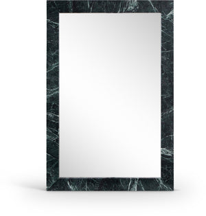 Meridian Furniture Pavia Genuine Stone Rectangular Wall Mirror with Natural Veining for Modern Organic Interiors Green Glass, Genuine Marble, MDF 66086Green-M