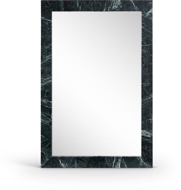 Meridian Furniture Pavia Genuine Stone Rectangular Wall Mirror with Natural Veining for Modern Organic Interiors Green Glass, Genuine Marble, MDF 66086Green-M
