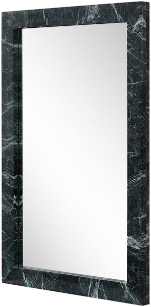 Meridian Furniture Pavia Genuine Stone Rectangular Wall Mirror with Natural Veining for Modern Organic Interiors Green Glass, Genuine Marble, MDF 66086Green-M