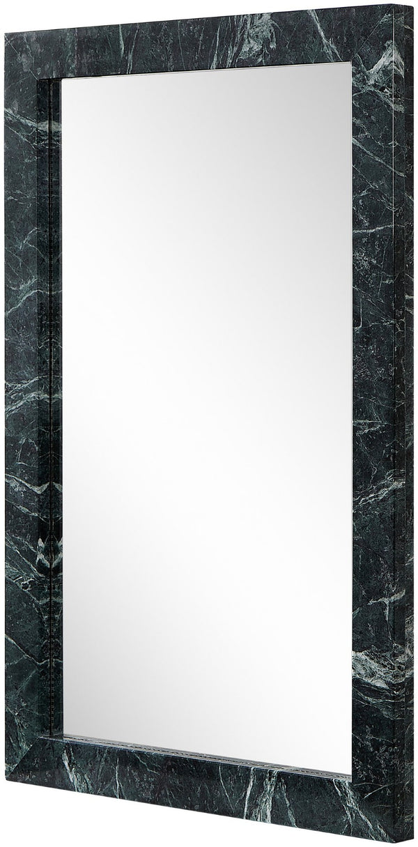 Meridian Furniture Pavia Genuine Stone Rectangular Wall Mirror with Natural Veining for Modern Organic Interiors Green Glass, Genuine Marble, MDF 66086Green-M