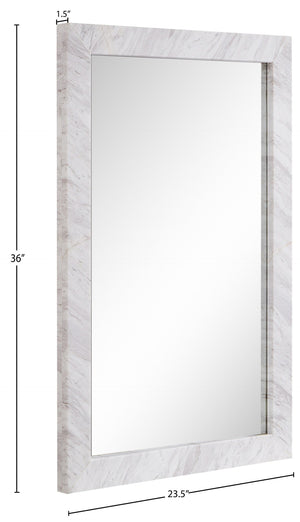 Meridian Furniture Pavia Genuine Stone Rectangular Wall Mirror with Natural Veining for Modern Organic Interiors White Glass, Genuine Marble, MDF 66086White-M