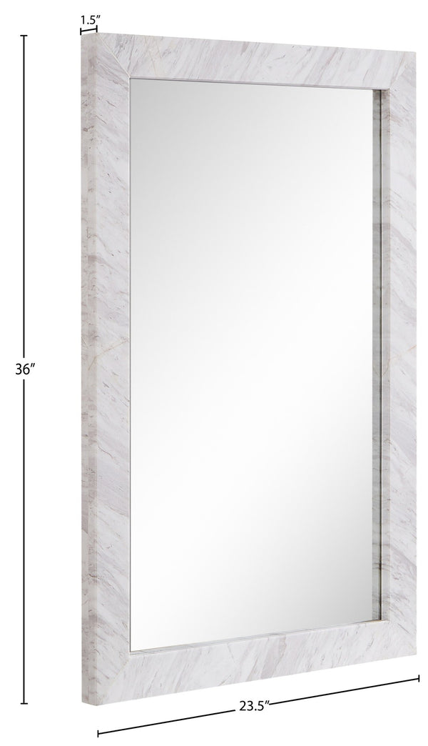 Meridian Furniture Pavia Genuine Stone Rectangular Wall Mirror with Natural Veining for Modern Organic Interiors White Glass, Genuine Marble, MDF 66086White-M