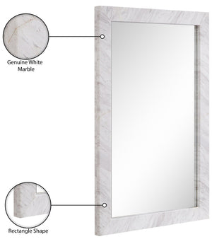 Meridian Furniture Pavia Genuine Stone Rectangular Wall Mirror with Natural Veining for Modern Organic Interiors White Glass, Genuine Marble, MDF 66086White-M