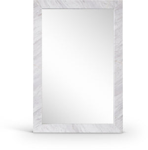 Meridian Furniture Pavia Genuine Stone Rectangular Wall Mirror with Natural Veining for Modern Organic Interiors White Glass, Genuine Marble, MDF 66086White-M