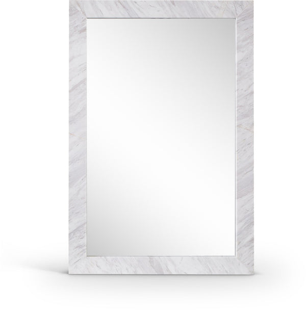 Meridian Furniture Pavia Genuine Stone Rectangular Wall Mirror with Natural Veining for Modern Organic Interiors White Glass, Genuine Marble, MDF 66086White-M