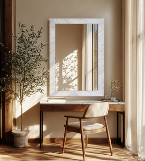 Meridian Furniture Pavia Genuine Stone Rectangular Wall Mirror with Natural Veining for Modern Organic Interiors White Glass, Genuine Marble, MDF 66086White-M