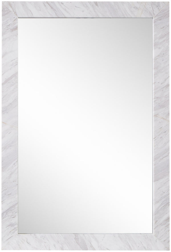Meridian Furniture Pavia Genuine Stone Rectangular Wall Mirror with Natural Veining for Modern Organic Interiors White Glass, Genuine Marble, MDF 66086White-M