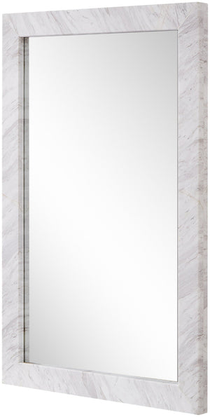Meridian Furniture Pavia Genuine Stone Rectangular Wall Mirror with Natural Veining for Modern Organic Interiors White Glass, Genuine Marble, MDF 66086White-M