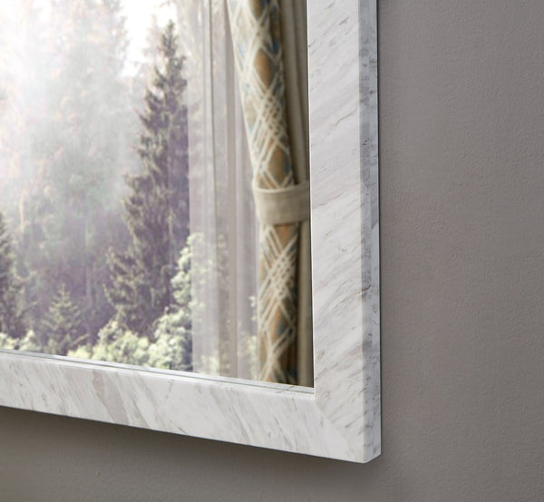 Meridian Furniture Pavia Genuine Stone Rectangular Wall Mirror with Natural Veining for Modern Organic Interiors White Glass, Genuine Marble, MDF 66086White-M