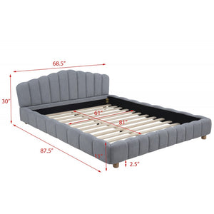 English Elm Light Velvet Upholstered Queen Platform Bed in Blue or Cream, Plush Modern Low-Profile Frame, Elegant Design B011S01853
