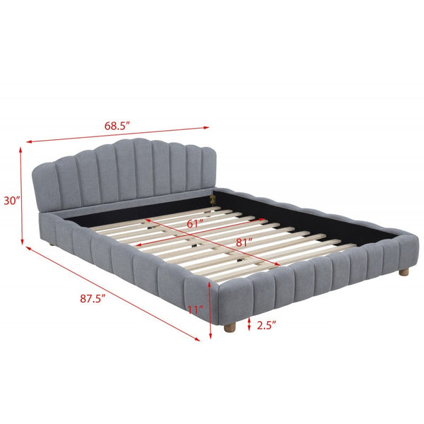 English Elm Light Velvet Upholstered Queen Platform Bed in Blue or Cream, Plush Modern Low-Profile Frame, Elegant Design B011S01853