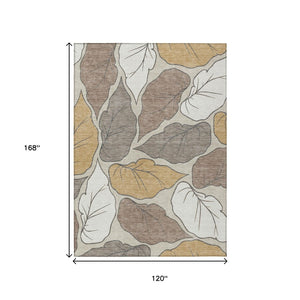 HomeRoots 10' X 14' Washable Linen-Ivory & Brown Botanical Area Rug for Indoor/Outdoor High Traffic Use 660870