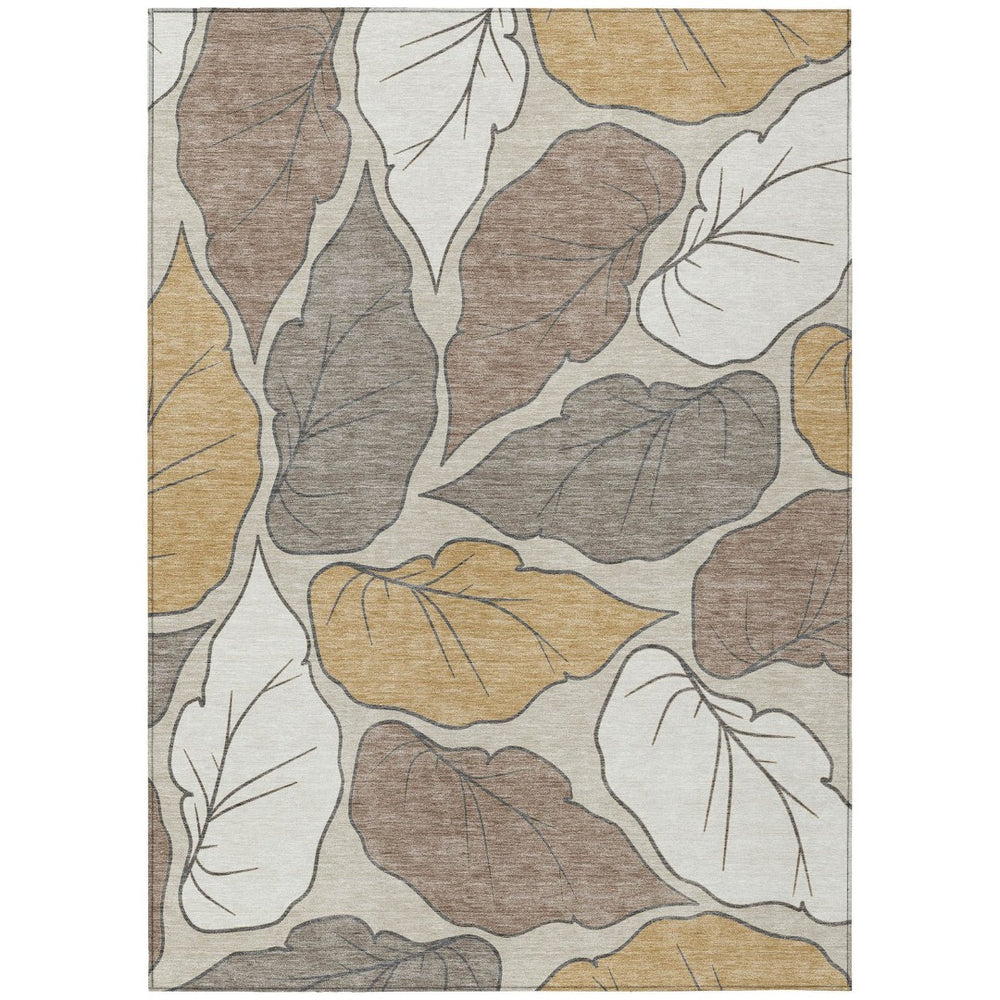 HomeRoots 10' X 14' Washable Linen-Ivory & Brown Botanical Area Rug for Indoor/Outdoor High Traffic Use 660870