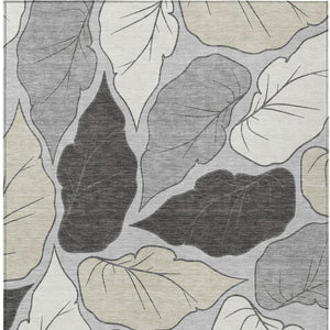 HomeRoots 8' X 10' Elegant Botanical Leaves Gray Beige Area Rug – Washable, Durable, Indoor/Outdoor Use 660874