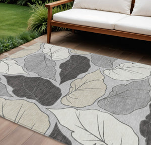 HomeRoots 8' X 10' Elegant Botanical Leaves Gray Beige Area Rug – Washable, Durable, Indoor/Outdoor Use 660874