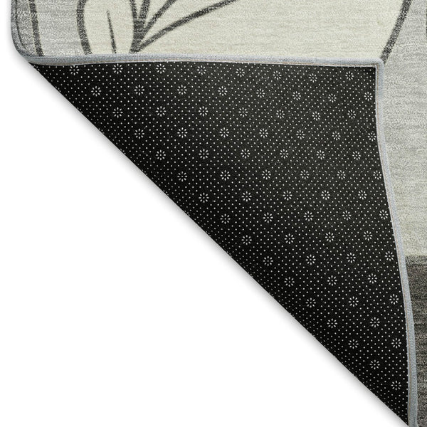 HomeRoots 8' X 10' Elegant Botanical Leaves Gray Beige Area Rug – Washable, Durable, Indoor/Outdoor Use 660874